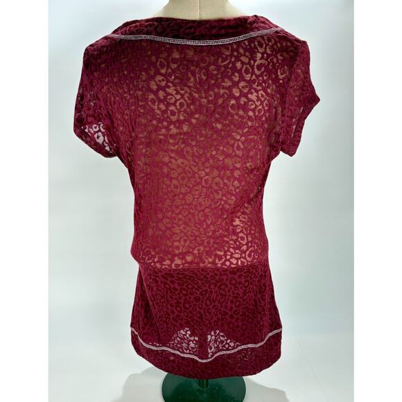 Purple Sheer Top Large Deep V Neck Short Sleeves Blouse Whipsigoth Gothic - Picture 4 of 6